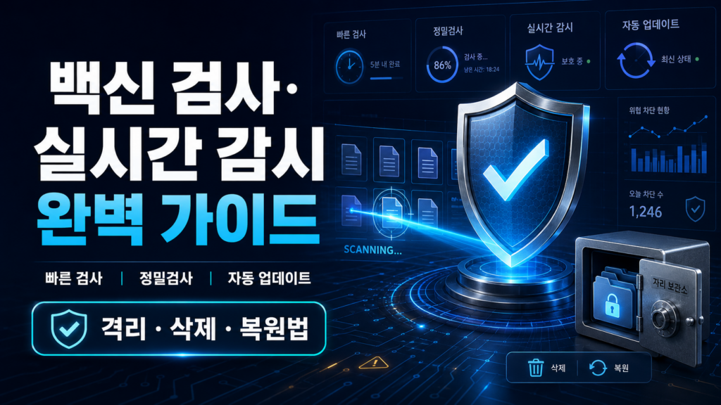 백신 검사와 빠른 검사와 정밀검사, 실시간 감시, 자동 업데이트, 탐지 파일 격리·삭제·복원법 1 빠른 검사와 정밀검사 실시간 감시 자동 업데이트 탐지 파일 격리·삭제·복원법