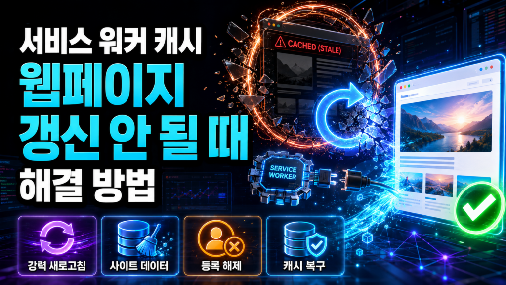 서비스 워커 캐시 때문에 수정된 웹페이지가 갱신되지 않을 때 해결 방법 1 서비스 워커 캐시 때문에 수정된 웹페이지가 갱신되지 않을 때 해결 방법