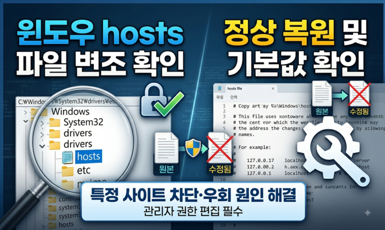 특정 사이트 접속이 안 될 때 윈도우 hosts 파일 확인·복구 방법 9 윈도우 hosts 파일이 변조됐는지 확인하고 복원하는 방법