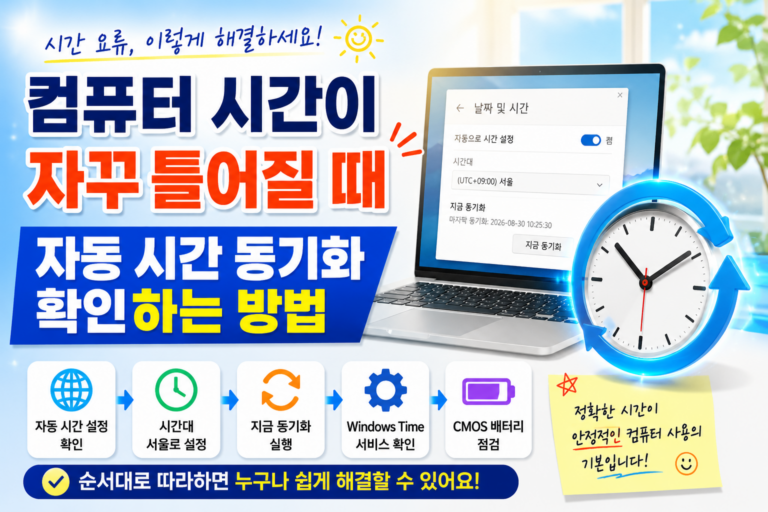 컴퓨터 시간이 자꾸 틀어질 때 해결 방법|윈도우 자동 시간 동기화 확인하기 8 컴퓨터 시간이 자꾸 틀어질 때 해결 방법