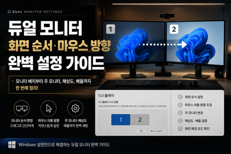 듀얼 모니터 연결 후 화면 순서와 마우스 이동 방향이 맞지 않을 때 설정법 7 듀얼 모니터 연결 후 화면 순서와 마우스 이동 방향이 맞지 않을 때 설정법