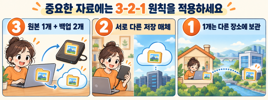 데이터 백업 방법|사진·문서 잃어버리기 전에 챙기는 6가지 습관 2 데이터 백업 3 2 1 원칙 안내