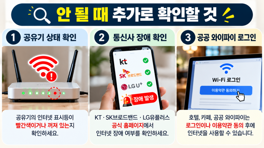 와이파이 연결됐는데 인터넷 안될 때? 가장 먼저 해볼 7가지 해결 방법 3 인터넷 문제 추가 확인 체크리스트