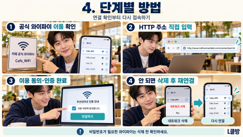 공공 와이파이 로그인 화면이 안 뜰 때 강제로 여는 방법 3 카페 와이파이 4단계 연결 가이드